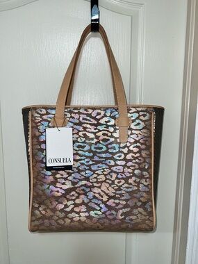 Consuela Iridescent Leopard-Print Tote in Tan and Brown